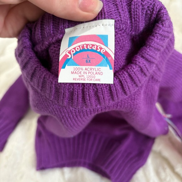 VTG sportease Kids Purple 6X Acrylic Knit Sweater Pullover Casual NWT Deadstock - Picture 4 of 5